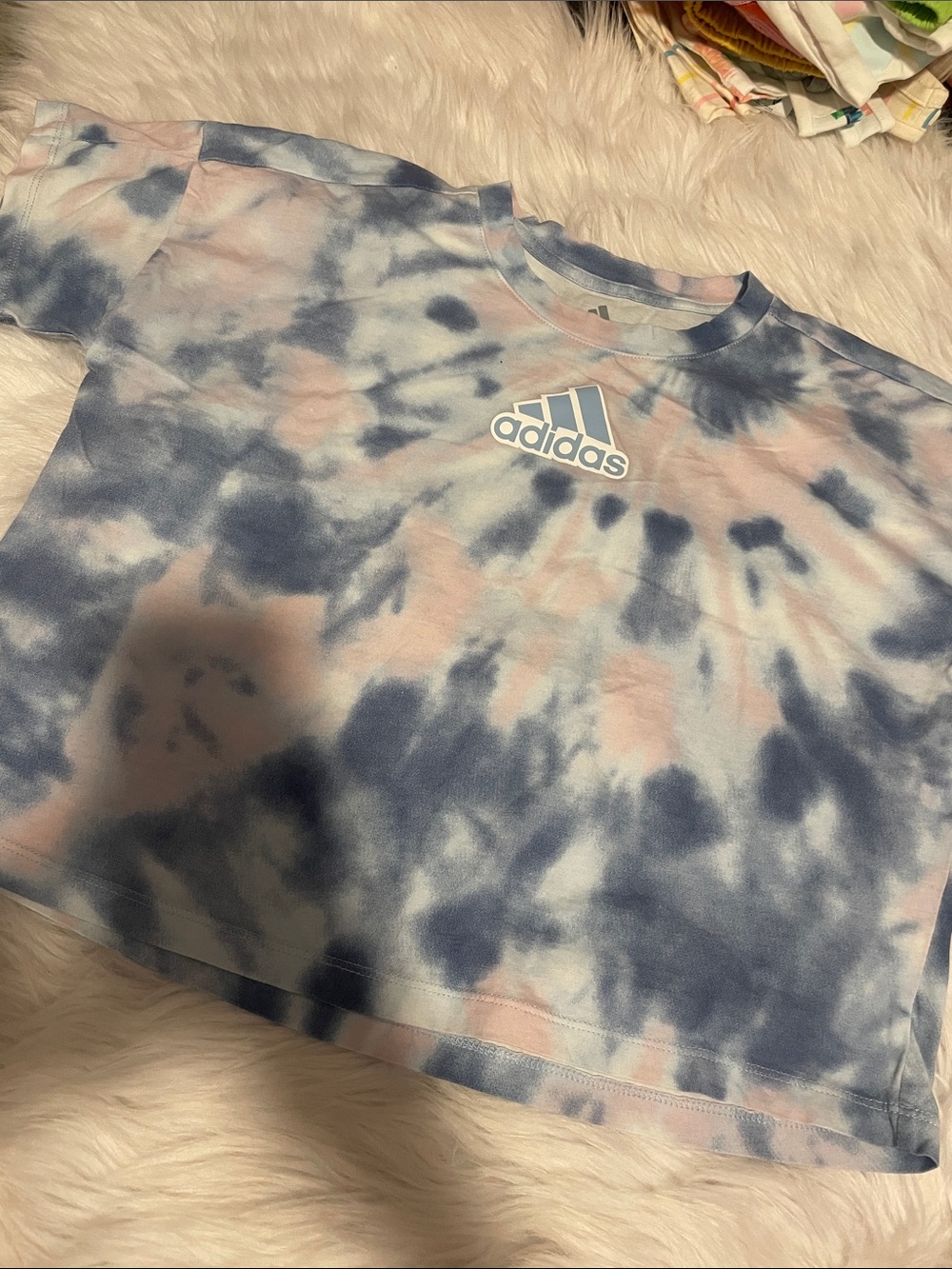 adidas Kids Tie-Dye Logo Tee in Blue and Pink